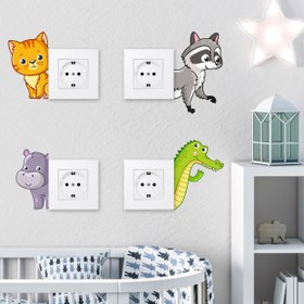 Resim Sevimli Afrika Hayvanları Safari III Dekoratif Çok Amaçlı Çocuk Odası Duvar Sticker, Priz Sticker - 9 cm / Renkli / Priz Sticker 