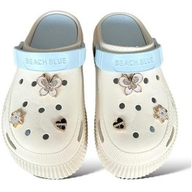 Resim Yüksek Taban Taşlı Kadın Sandalet Krem-mavi-krem-mavi Krem - Mavi 