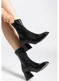 Resim Kadın Siyah Bot 7 Cm Kalın Topuklu Streç Boots Siyah 