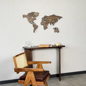 Resim 3D Ahşap Dünya Haritası - Dekoratif Metal & Ahşap Duvar Dekoru (Betül) - 150x87 cm / Betül 