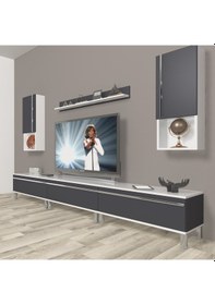 Resim Decoraktiv Eko 270ta Mdf Krom Ayaklı Tv Ünitesi Tv Sehpası Beyaz - Antrasit 