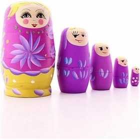 Resim Ahşap Tombul Iç Içe Matruşka Bebek Pembe Set 5Li Büyük Boy (548382341) 