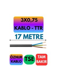 Resim Öznur 3x0,75 Ttr Kablo Siyah Metre Seçenekli - 17 Metre 