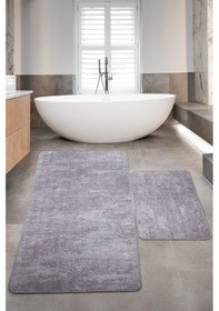 Resim Nova Gri Büyük Ebat 80x150 + 50x80 Cm 2'li Banyo Halısı Paspası Gri 