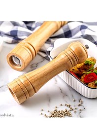 Resim Doğal Ahşap Baharat Öğütücü Değirmen - Beyaz Ahşap Tuzluk Baharat 