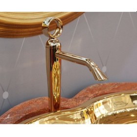 Resim İtalyan Webert Opera Yüksek Lavabo Bataryası - Altın - Sifon Kumandalı 