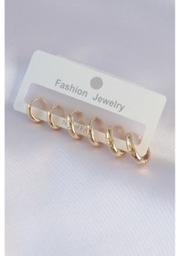 Resim Pirinç Gold Renk Oval Küpe Seti Diğer 