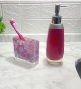 Resim SIVI SABUNLUK,DİŞ FIRÇALIK 2 Lİ BANYO SETİ,GRİ PEMBE VE ÇİÇEKLİ Gri - Pembe 