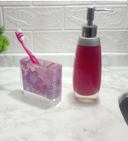 Resim SIVI SABUNLUK,DİŞ FIRÇALIK 2 Lİ BANYO SETİ,GRİ PEMBE VE ÇİÇEKLİ Gri - Pembe 