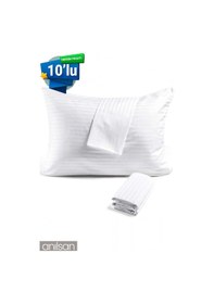 Resim 10'lu Çizgili Saten Yastık Kılıfı 50x70 Cm, 83tel Beyaz 