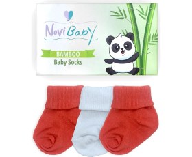 Resim Novibaby 3'lü Bambu Yenidoğan Bebek Çorabı I White Orange I 0-6 Ay 