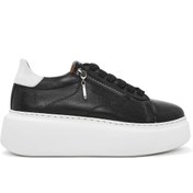 Resim Derimod Kadın Siyah Fermuarlı Bağcıklı Kalın Tabanlı Deri Sneaker 25SFD511118 