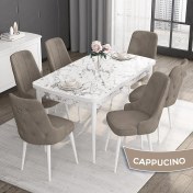 Resim Canisa Concept Noa Serisi,80 x 132 cm Açılabilir Mdf Masa,beyaz Mermer Desen Mutfak Masa Takımı, 6 Sandalye Gümüş Halkalı 