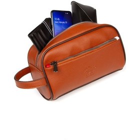 Resim Newish Polo Erkek Deri Portföy Clutch Traş Kozmetik Bakım Ve Günlük El Çantası 14x24cm New171 - Taba 