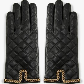 Resim Kadın Kayak Eldiveni Suni Deri Kapitone Zincir Detaylı 