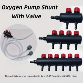 Resim 2/4/6 Port Akvaryum Oksijen Pompası Şant Valfi Hava Akış Kontrol Valfi ile - Siyah PP Balık Tankı Havalandırıcı Bölücü, Göletler için Hava Bağlantı Elemanları ve Kırmızı Kauçuk Contalar Dahil, Elektriksiz Oksijenasyon Sistemi, Gölet Havalandırma, Kompakt Tasarım, Dayanıklı Yapı 