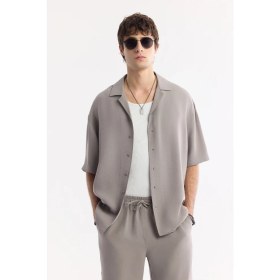 Resim AVVA Erkek Nardo Gri Apaj Yaka Soft Touch Kısa Kol Oversize Fit Gömlek A51Y2006 
