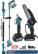 Resim KİMMEER PLUS Profesyonel 4'lü set şarjlı makas testere tırpan ve teleskopik uzatma 30cm 