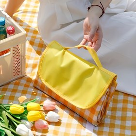 Resim Picnic Seti, Her Mevsime Uygun Dış Mekan Placematlar - Taşınabilir Kamp Matları, Plajlar ve Aile Eğlencesi için İdeal - El Yapımı Polyester Tabanlı, Dayanıklı Ekose Desenli 
