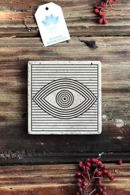 Resim Oscar Stone Decor Doğal Taş Baskılı Bardak Altlığı 10X10 Cm Stone Coaster - Eye/Göz Tasarım 1Ba-576-C 