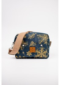 Resim Fabric Craft Bag Omuz Çantası Kadın Taş Yıkamalı Duck Kumaş Çapraz Askılı Günlük Çanta Lacivert - Sarı 