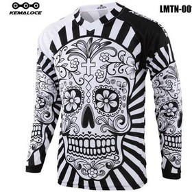 Resim Beyaz - Siyah Kemaloce Uzun Kollu Erkek Mtb Jersey Hızlı Kuru Spor Motokros Forması Beyaz Kafatası Bmx Bisiklet Siyah 