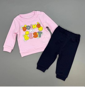 Resim Poppy Trend Kız Bebek Baskılı Çıt Çıtlı Alt Üst İkili Gündelik Takım 6-18 Ay Pembe 