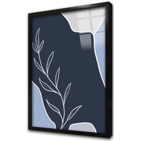 Resim Dekoratif Mavi Beyaz Modern Çerçeveli Cam Tablo-173387 