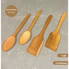 Resim Bremen Home 4’Lü Ahşap Mutfak Seti, Tahta Spatula Kaşık Seti (27 Cm) 