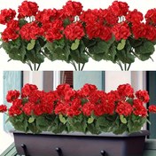 Resim 60 Adet UV Dayanıklı Yapay Pelargonium Çiçek - Parlak Kırmızı ve Yeşil Yapraklı, İç/Dış Mekanlar için Dayanıklı Plastik Asma Dekorasyon, Bahçeler, Teraslar, Düğünler, Mezuniyetler, Ev Merkez Süslemeleri & Sonbahar Şükran Günü Dekoru, Bakım Gerektirmez, Gerçekçi Çiçek Tasarımı, Dış Mekana Uygun 
