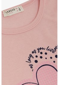 Resim Breeze Kız Çocuk Uzun Kollu Tişört Kazayağı Puantiyeli Kalp Baskılı Yazılı 3-8 Yaş, Pembe-pembe Pembe 