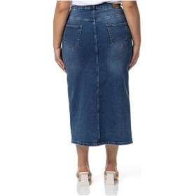 Resim Disentis Büyük Beden Önden Yırtmaç Detaylı Beş Cepli Midi Denim Mavi Etek-mavi Mavi 