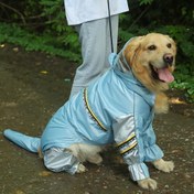 Resim HOOPET Mavi Renkli Su Geçirmez Köpek Yağmurluğu - Tam Kapsama, Dört Bacaklı Evcil Hayvan Yağmurluğu, Snap Düğmeleri ile Orta ve Büyük Irklar için İdeal, Dayanıklı Polyester Malzeme, Kolay Bakım Elde Yıkanabilir Köpekler için Poncho 