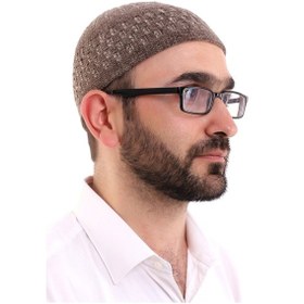 Resim Kışlık Kadife Takke Hasır Desenli - Kahverengi 