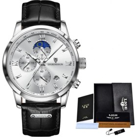 Resim Hanyang Gümüş Beyaz Erkek Saatler 2023 Lıge Yeni Moda Paslanmaz Çelik Üst Marka Lüks Rahat Chronograph Kuvars Kol Saati Erkek Reloj Hombre (Yurt Dışından) 