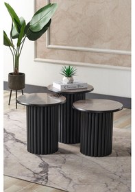 Resim Kagu Boston Mdf 3'lü Sehpa Yuvarlak Ahşap Ve Metal Ayak 