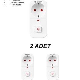 Resim S-Link SL-010 Anahtarlı Akım Korumalı Tekli Priz 750 Joule 16A/250V Bebek Koruma Özelliği ile 2’li Paket 
