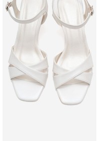 Resim Luvishoes Luvi Shoes Melin Sedef Cilt Çapraz Bantlı Kadın Topuklu Ayakkabı Sedef 