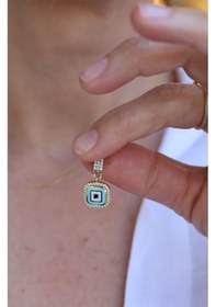 Resim Yenigün Kuyumculuk 14 Ayar Altın Ema Kare Mineli Nazar Boncuğu Kolye Ucu 2652 