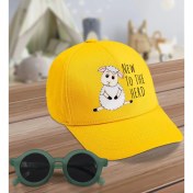 Resim BK Kids New To The Herd Tasarımlı Sarı Cotton Çocuk Şapkası ve Yeşil Çocuk Güneş Gözlüğü Hediye Seti 