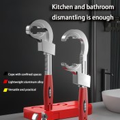 Resim 8'si 1 Multifonksiyonlu Büyük Açılı Banyo Anahtarı Seti, Alüminyum Alaşımlı, Değiştirilebilir ve Ayarlanabilir, Kısa Saplı Lavabo Montajı ve Boru Ayarlaması için, 3 Yuva Tasarımı, Mutfak ve Banyo Tesisatı Bakım ve Montaj Aracı Kit'i (1-Paket) 