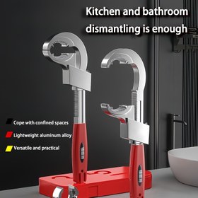 Resim 8'si 1 Multifonksiyonlu Büyük Açılı Banyo Anahtarı Seti, Alüminyum Alaşımlı, Değiştirilebilir ve Ayarlanabilir, Kısa Saplı Lavabo Montajı ve Boru Ayarlaması için, 3 Yuva Tasarımı, Mutfak ve Banyo Tesisatı Bakım ve Montaj Aracı Kit'i (1-Paket) 