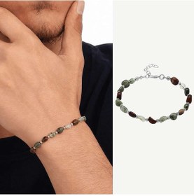 Resim Silver Renk Metal Zincirli Dorika Top Süslemeli Amorf Kan Taşı Doğaltaş Erkek Bileklik Gümüş 