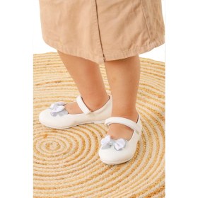 Resim Kiko Kids Taşlı Cırtlı Kız Çocuk Fiyonklu Babet Ayakkabı Ege 204 Cilt Beyaz 