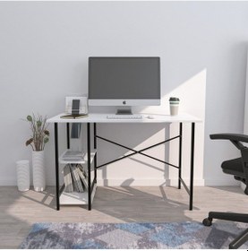 Resim Rimi Metal Çalışma 2 Raflı Beyaz Ofis Laptop Bilgisayar Masası 60x120 Beyaz 
