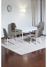Resim Monera Beyaz 80 X 132 Açılabilen Sunta Masa Metal Ayaklı Mutfak Masası Takımı 4 Cappucino Sandalye Cappucino 