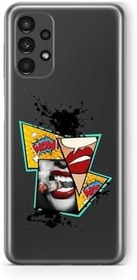 Resim Samsung Galaxy A33 ile Uyumlu Sanatsal Pop Art Kolaj Tasarım Baskılı Şeffaf Kılıf 