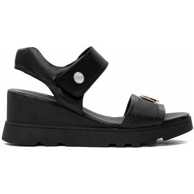 Resim Mammamia D25ys-2995 Kadın Hakiki Deri Dolgu Topuk Sandalet Siyah Siyah 