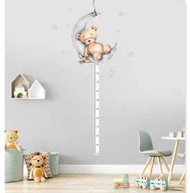 Resim Ayda Uyuyan Peluş Ayıcık ve Yıldızlar Boy ve Gelişim Ölçer Çocuk Odası Duvar Sticker - 100x70 cm / Renkli / Boy Ölçer 