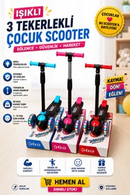 Resim Sıraç İthalat Işıklı 3 Tekerlekli Çocuk Scooter Ayarlanabilir Gidonlu LED Tekerlekli Kaymaz Tabanlı 